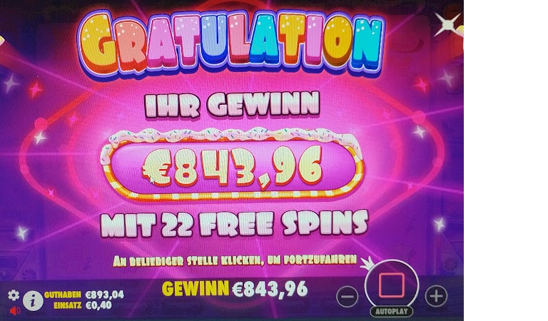 Big Win: 843,96 € bei Sugar Rush 1000 mit 22 Free Spins